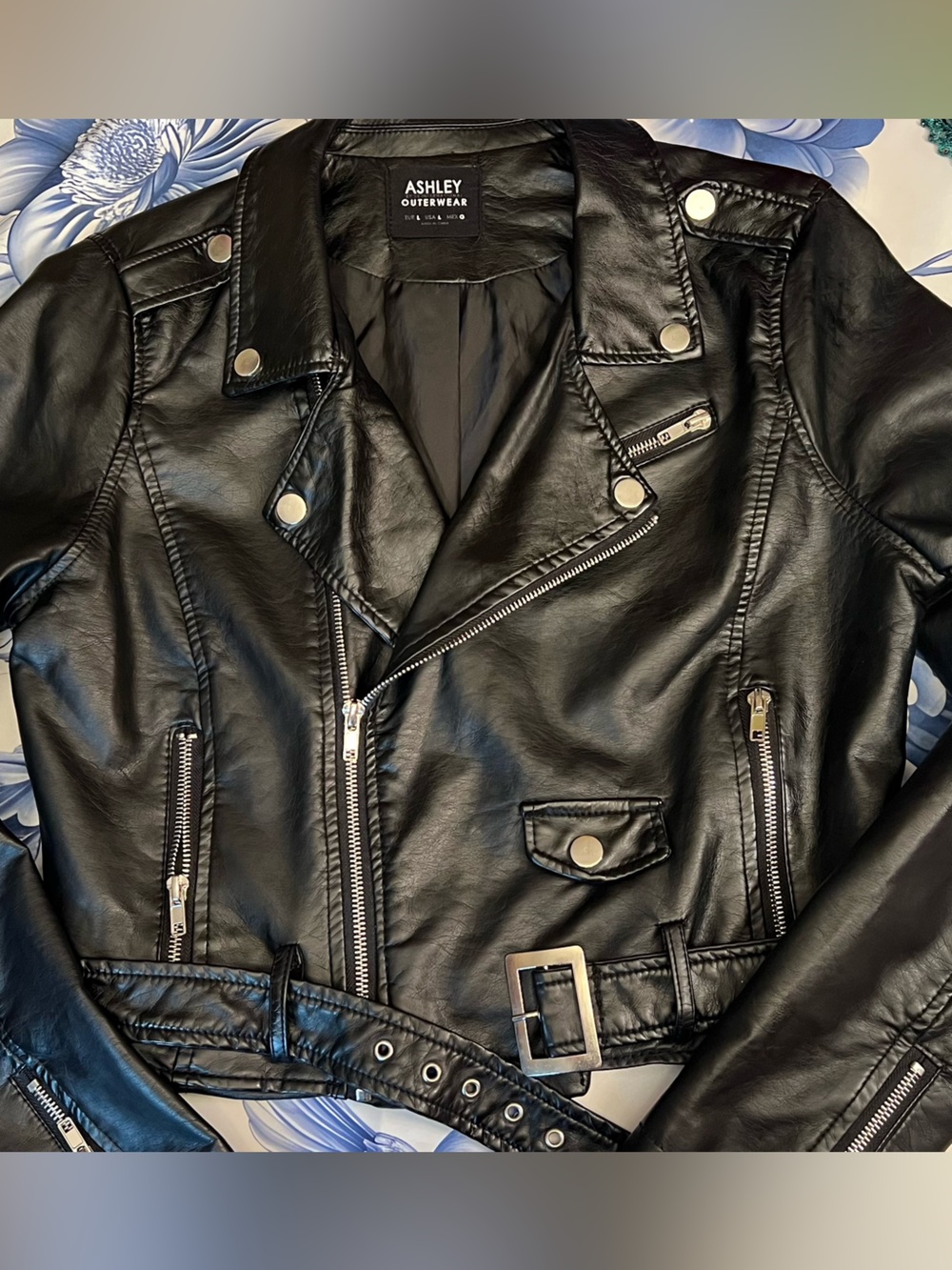 Ashley By 26 International Black Faux Leather Biker Jacket with Belt - Picture 12 of 14